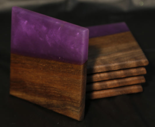 Coasters Black Walnut - Purple Epoxy - Set of 5